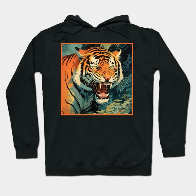Colorful Tiger Cartoon Vintage Bengals Tiger Drawing Comics Fearless Tiger Hoodie by OscarVanHendrix